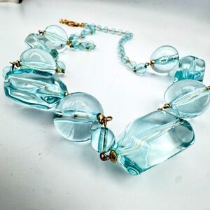 Rush by Denis & Charles Aqua Seafoam Lucite Statement Necklace Opera Length 72in